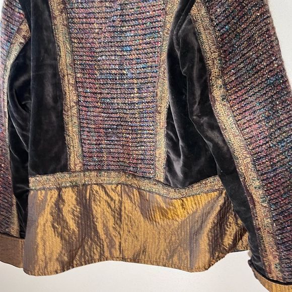 Flashback Couture Blazer Jacket Mixed Fabrics Velvet Satin Tweed 4 Button - Picture 8 of 15